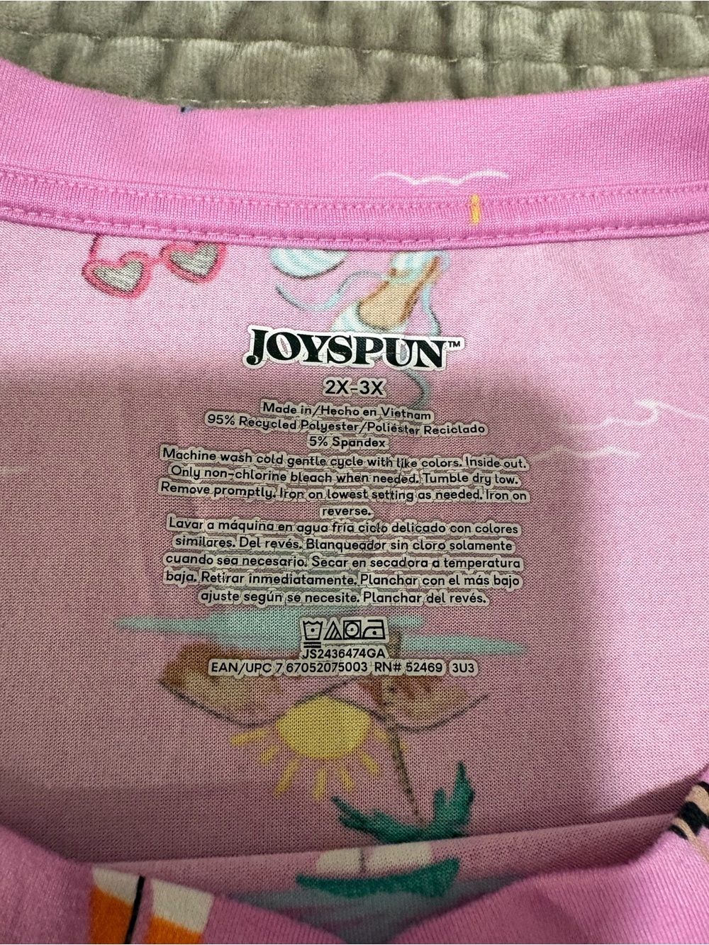 Joyspun Women's Short Sleeve Sleep Shirt with Pockets in Tropical Pink, 2X-3X - Picture 5 of 6